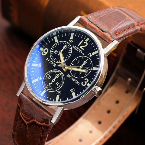 Six Pin Men's  Blue Glass Watch